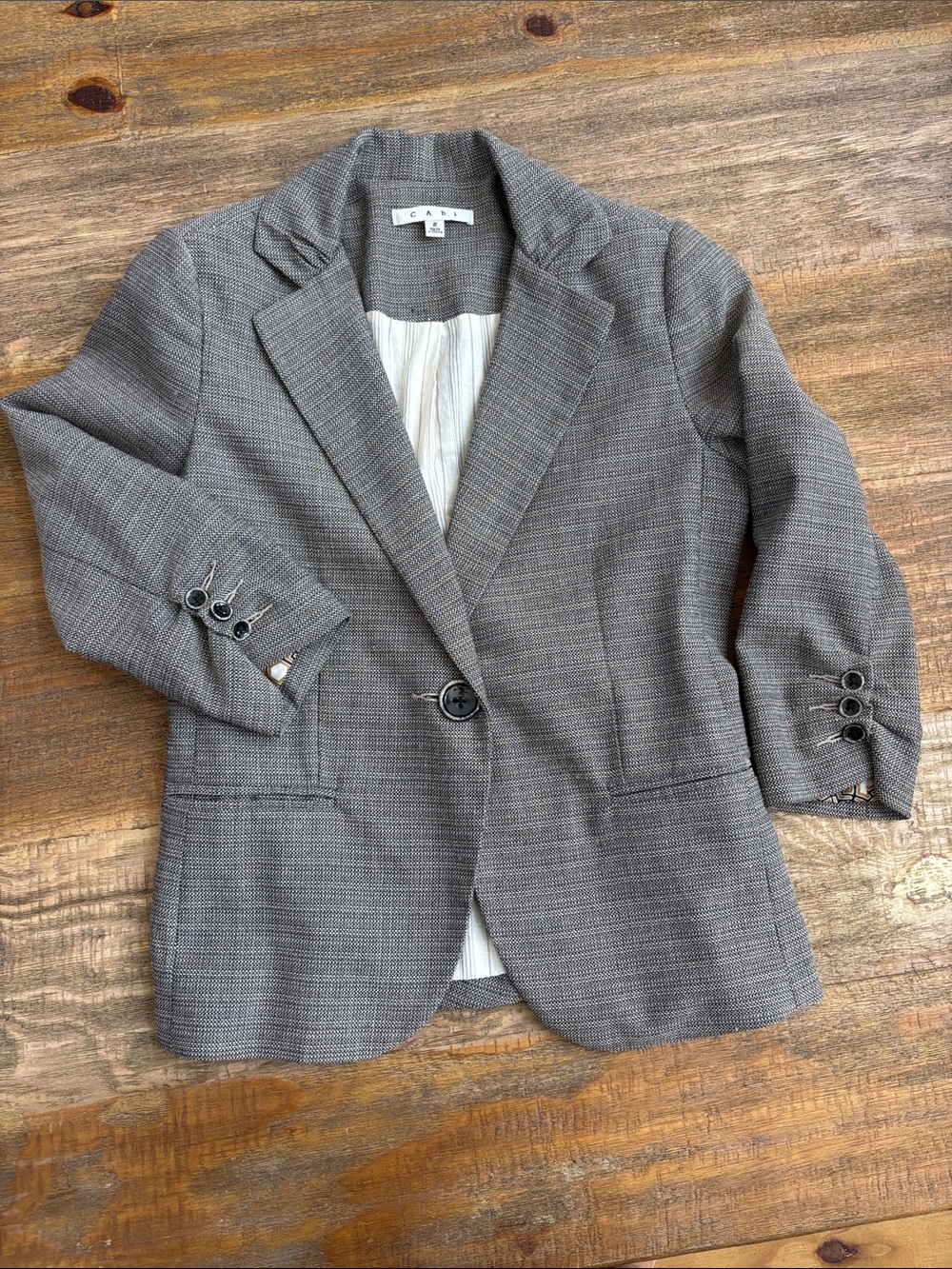 CAbi One Button Blazer Neutral Taupe Career Jacket Size 2